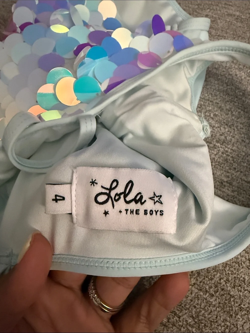 Lola and the Boys-Iridescent Sequin One-Piece Swimsuit - Light Blue